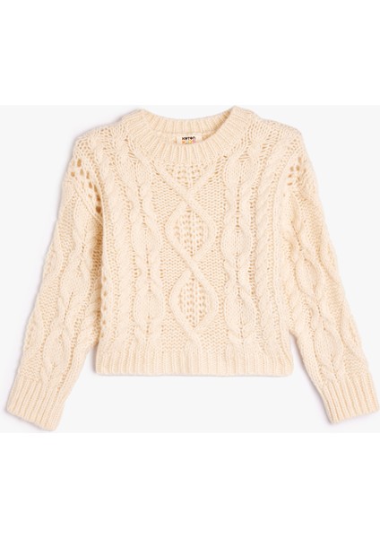 Basic Triko Kazak Saç Örgü Detaylı Uzun Kollu Bisiklet Yaka