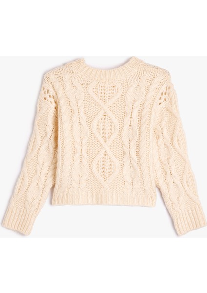 Basic Triko Kazak Saç Örgü Detaylı Uzun Kollu Bisiklet Yaka fiyatları