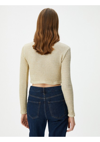 Crop Kazak Simli Bisiklet Yaka Uzun Kollu fırsatları