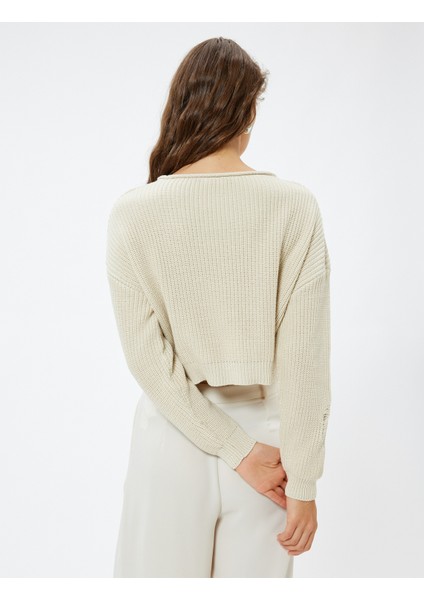 Yıpratılmış Detaylı Örgü Kazak Kayık Yaka Uzun Kollu fırsatları