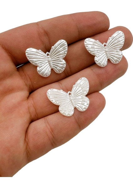 Beyaz Kelebek Büyük ve Orta Boy Boncuk Takı Yapımı Bead (25 Adet)