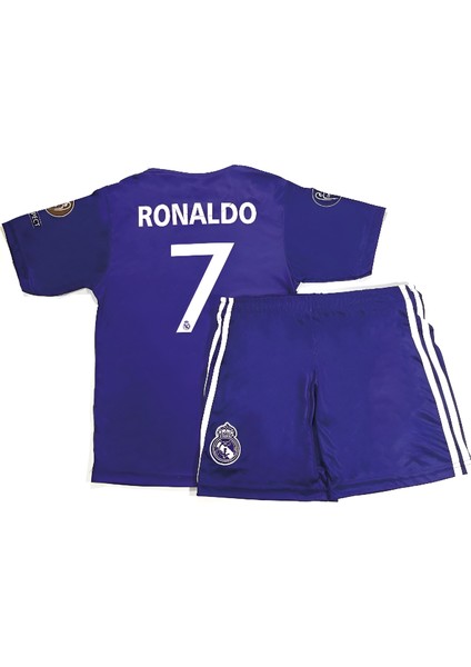 Ronaldo Mor Retro Real Madrid 2017 Cardiff Şampiyonlar Ligi Finali 3'lü Çoçuk Futbol Forma Seti(Forma,şort ve Çorap)