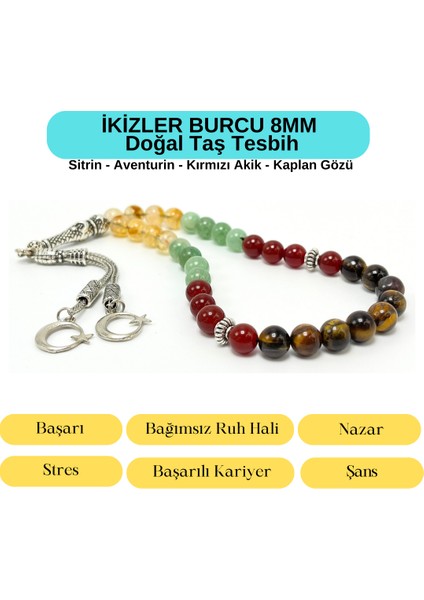 Sertifikalı Ikizler Burcu 8mm 33LÜK Doğal Taş Tesbih indirimleri