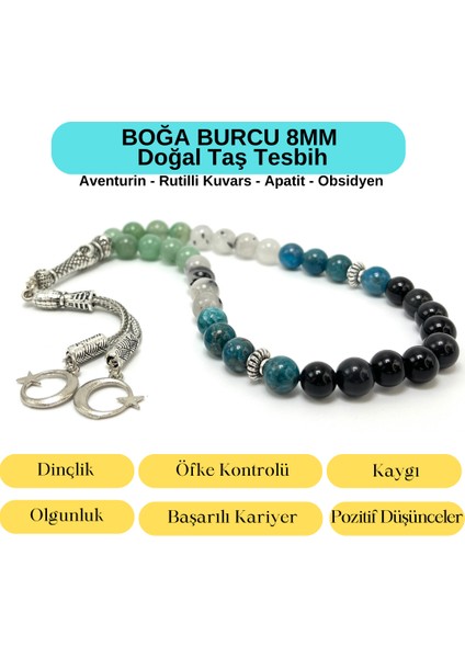 Sertifikalı Boğa Burcu 8mm 33LÜK Doğal Taş Tesbih