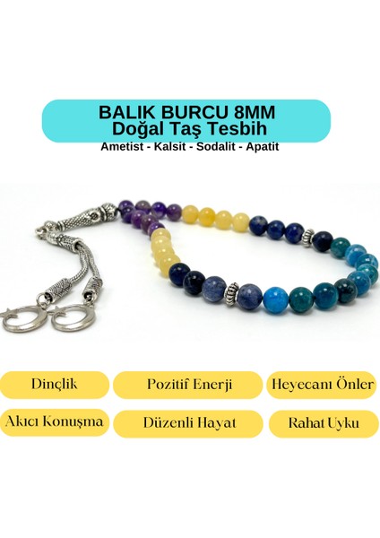 Sertifikalı Balık Burcu 8mm 33LÜK Doğal Taş Tesbih