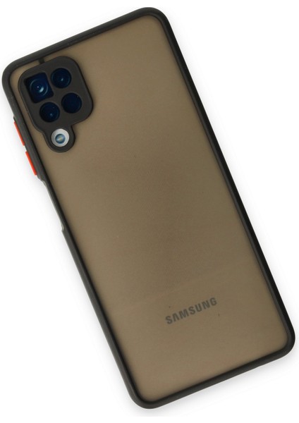 Samsung Galaxy A12 Kılıf Kenarları Renkli Mat Kapak - Siyah