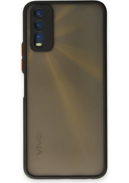 Denza Case Vivo Y20 Kılıf Kenarları Renkli Mat Kapak - Siyah