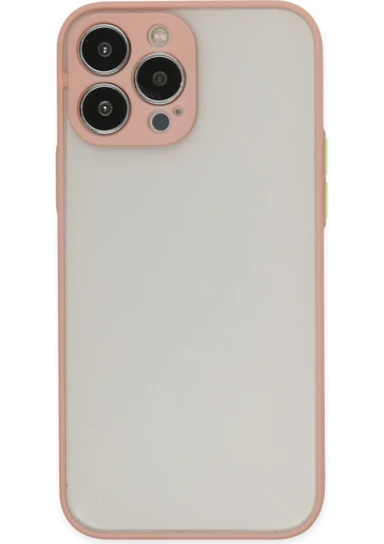 Denza Case Apple iPhone 13 Pro Max Kılıf Kenarları Renkli Mat Kapak - Pembe