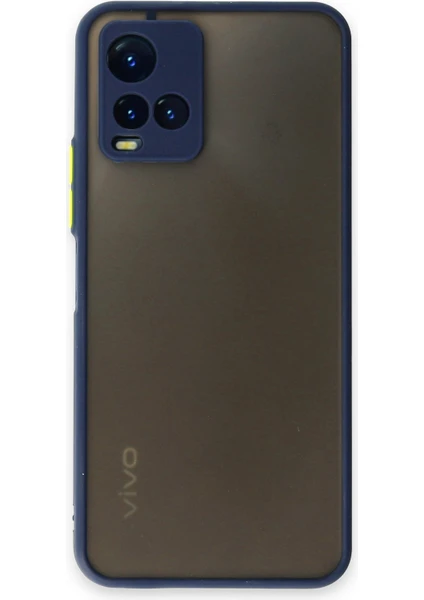 Denza Case Vivo Y21 Kılıf Kenarları Renkli Mat Kapak - Lacivert