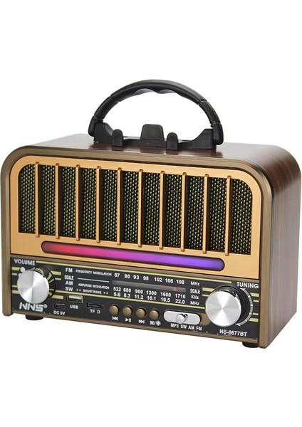 Apera NS-6677BT LED Işıklı Müzik Seti Fm Radyo USB Mp3 Player Bluetooth Hoparlör Telefon Tutucu 22 cm Boyunda
