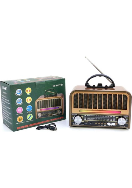 Apera NS-6677BT LED Işıklı Müzik Seti Fm Radyo USB Mp3 Player Bluetooth Hoparlör Telefon Tutucu 22 cm Boyunda