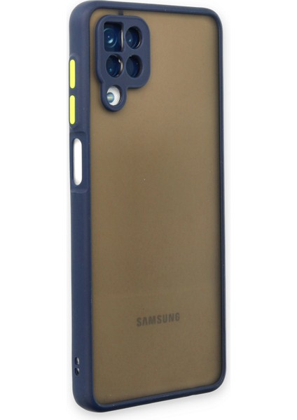 Samsung Galaxy A12 Kılıf Kenarları Renkli Mat Kapak - Lacivert