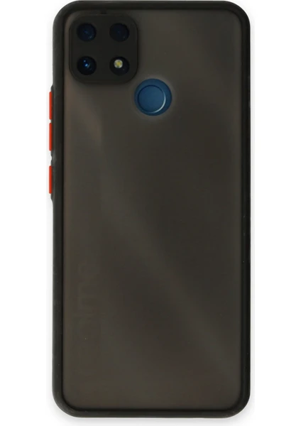 Denza Case Realme C25S Kılıf Kenarları Renkli Mat Kapak - Siyah