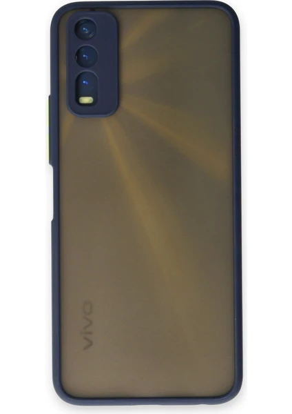 Denza Case Vivo Y11S Kılıf Kenarları Renkli Mat Kapak - Lacivert