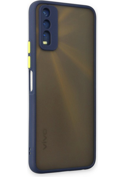 Denza Case Vivo Y20 Kılıf Kenarları Renkli Mat Kapak - Lacivert