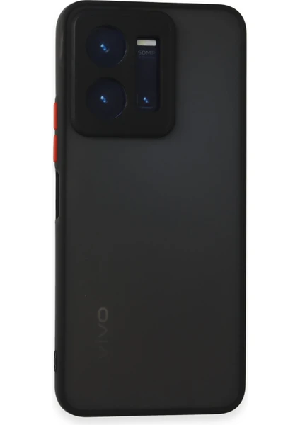 Denza Case Vivo Y35 Kılıf Kenarları Renkli Mat Kapak - Siyah