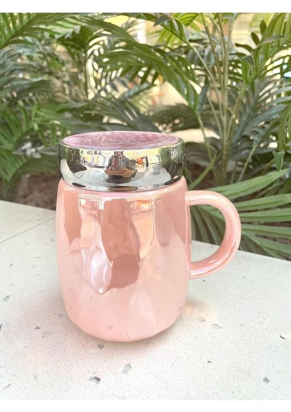 Kapağı Sulu Kupa Mug Pembe