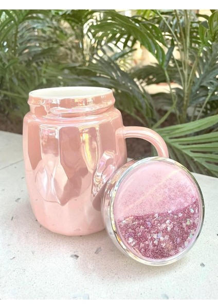 Kapağı Sulu Kupa Mug Pembe