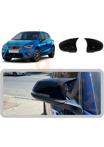 Oto h.i.t. Seat Ibiza Mk5 Yarasa Ayna Kapağı Batman Ayna Parlak Siyah Tam Uyum