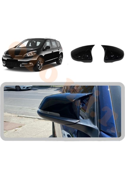 Oto h.i.t. Renault Scenic 3 Yarasa Ayna Kapağı Batman Ayna Parlak Siyah Tam Uyum