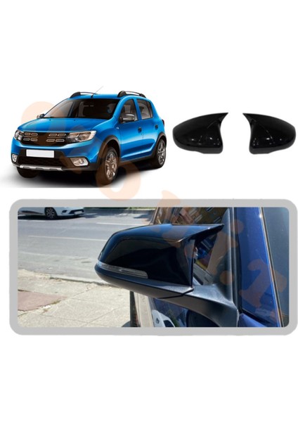 Oto h.i.t. Dacia Sandero ve Sandero Stepway 09-20 Yarasa Ayna Kapağı Batman Ayna Parlak Siyah Tam Uyum