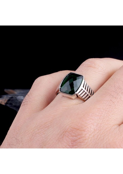 Yeşil Renk Zirkon Taşlı 925 Ayar Gümüş Yüzük