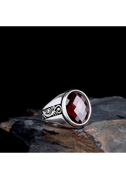 Zirkon Taşlı Oval Model 925 Ayar Gümüş Erkek Yüzük