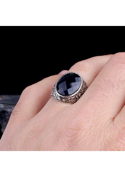 Zirkon Taşlı Oval Model 925 Ayar Gümüş Erkek Yüzük