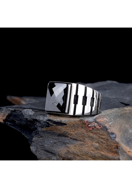 Siyah Renk Zirkon Taşlı 925 Ayar Gümüş Erkek Yüzük fiyatları