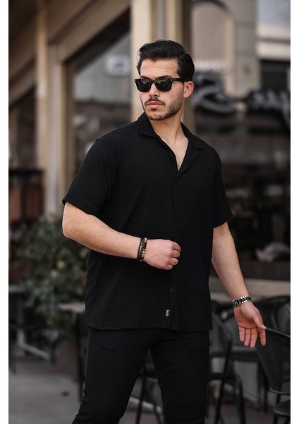 Tex Republic Erkek Siyah Oversize Yazlık Bürümcük Gömlek