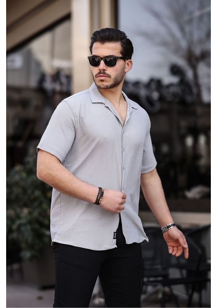 Tex Republic Erkek Gri Oversize Yazlık Bürümcük Gömlek fırsatları