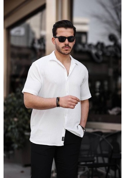 Tex Republic Erkek Beyaz Oversize Yazlık Bürümcük Gömlek