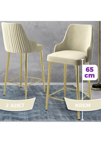 Tera Serisi 2 Adet Babyface Kumaş 65 cm Gold Kaplama Ayaklı Bar Sandalyesi