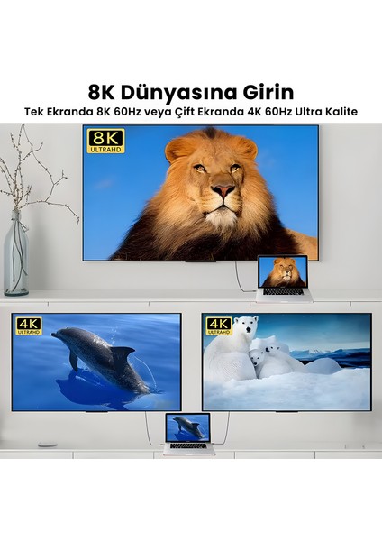 BXCC244 Usb4 Thunderbolt 4/3 Uyumlu Pd 240W 40GBPS 8k 60Hz Ultra Hd Dijital Ekran Göstergeli Şarj, Data ve Görüntü Kablosu 1 Metre