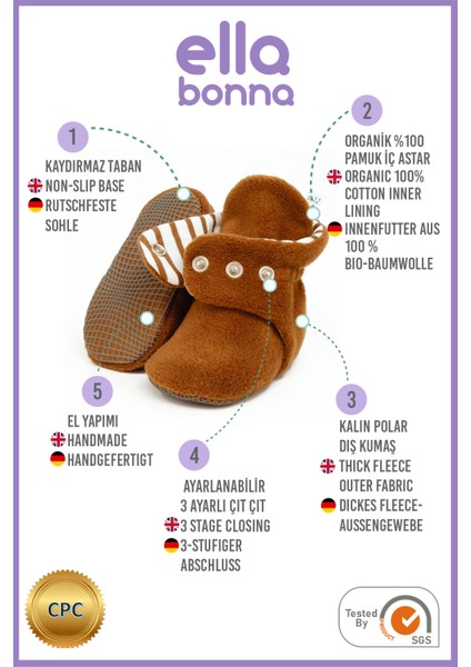 Polar Bebek Pandufu, Kaydırmaz Taban, Organik Pamuk Astarlı, İlk Adım Ev Patiği, Taba modelleri