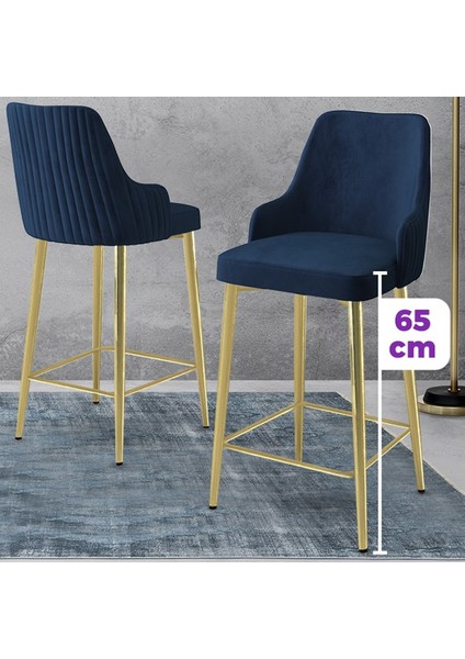 Tera Serisi 6 Adet Babyface Kumaş 65 cm Gold Kaplama Ayaklı Bar Sandalyesi
