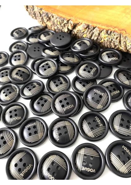 21,5 mm Siyah-Bej Polyster Düğme (15 Adet)