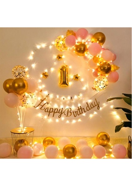 LED Işıklı Gold Pembe Balon Kemer Kiti Doğum Günü Parti Seti Süsü