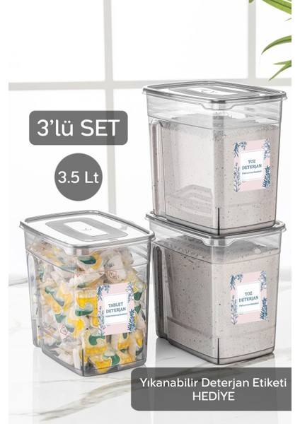 Tekno Trust 20 x 20 3'lü 3,5 Litre Lena Set Banyo Düzenleyici Etiketli Saklama Kutusu - Toz Tablet Deterjan Sak
