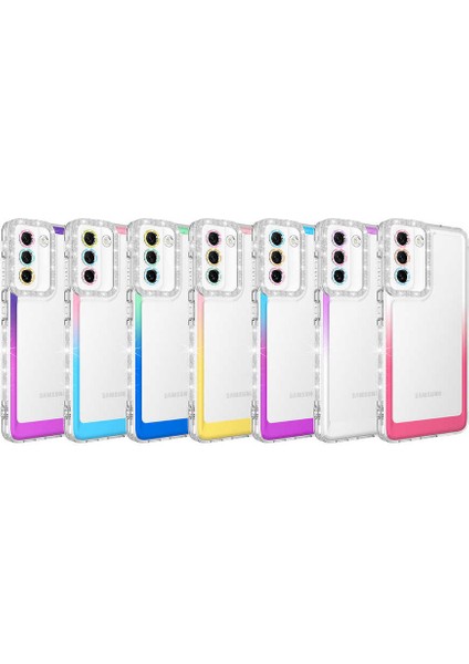Galaxy S21 Fe Kılıf Simli ve Renk Geçiş Tasarımlı Lens Korumalı Zore Park Kapak-Pembe-Sarı fiyatları