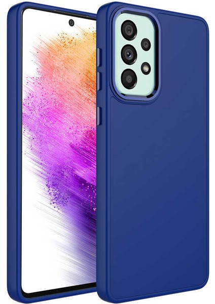 Galaxy A33 5g Kılıf Metal Çerçeve ve Buton Tasarımlı Silikon Zore Luna Kapak-Lacivert