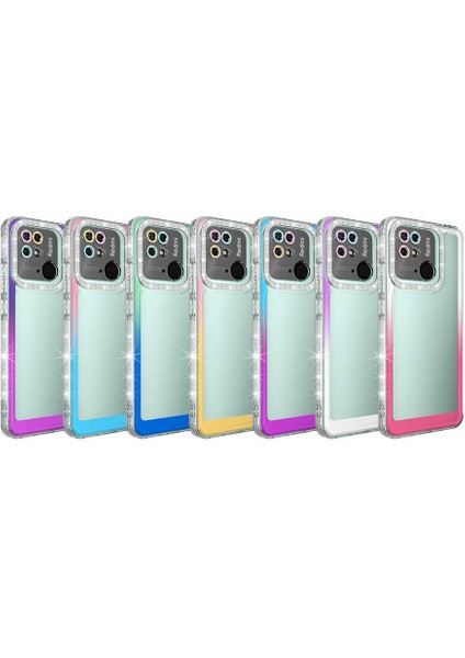 Xiaomi Redmi 10C Kılıf Simli ve Renk Geçiş Tasarımlı Lens Korumalı Zore Park Kapak-Mor-Pembe fiyatları