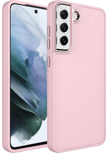 Galaxy S21 Fe Kılıf Metal Çerçeve ve Buton Tasarımlı Silikon Zore Luna Kapak-Pembe