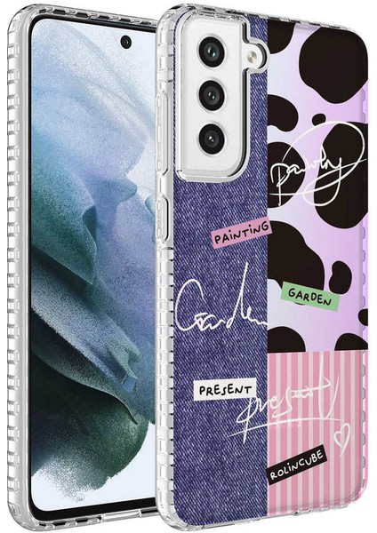 Galaxy S21 Fe Kılıf Airbag Kenarlı Renkli Desenli Silikon Zore Elegans Kapak-No8