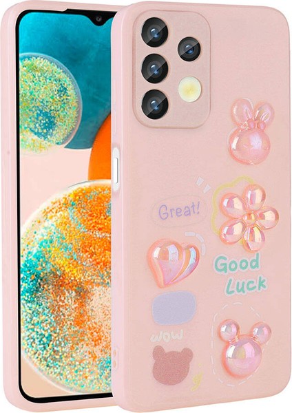 Galaxy A13 4g Kılıf Kabartma Figürlü Parlak Zore Toys Silikon Kapak-Pembe