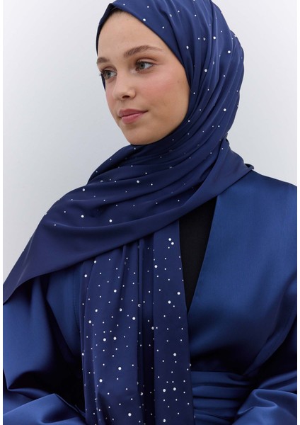 Strass Taşlı Ipeksi Şal Lacivert modelleri