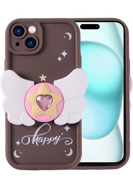 Apple iPhone 15 Plus Kılıf Kamera Korumalı Figür Tasarımlı Zore Kapya Kapak-Koyu Kahve