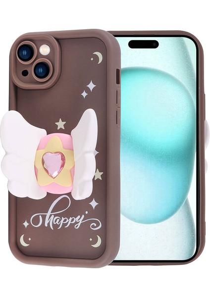 Apple iPhone 15 Plus Kılıf Kamera Korumalı Figür Tasarımlı Zore Kapya Kapak-Koyu Kahve