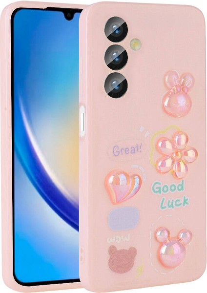 Galaxy A23 4g Kılıf Kabartma Figürlü Parlak Zore Toys Silikon Kapak-Pembe