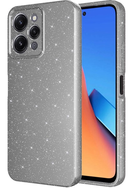 Xiaomi Redmi 12 Kılıf Kamera Korumalı Simli Lüks Zore Koton Kapak-Gri